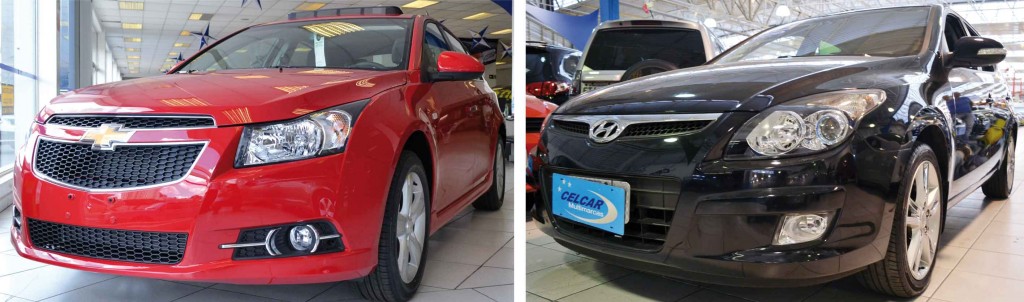 Na disputa dos médios ano/modelo 2012, o Chevrolet Cruze tem design mais atual do que o coreano Hyundai i30, com motor 2.0 l, que por sua vez custa R$ 17 mil a menos